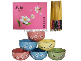 6PCS 4.25^ BOWL+6 PAIR CHOPSTICKS SET(SNOW PLUM)